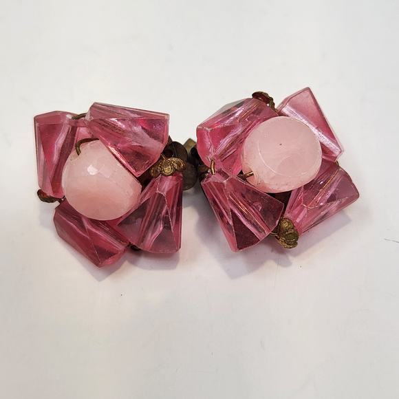 Button Cluster Vintage Clip On Earrings Set of 4 Pairs Beaded Retro Glam Japan - Picture 3 of 9